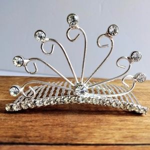 Tiara Crown Hair-Comb Rhinestone Silver-Tone NEW